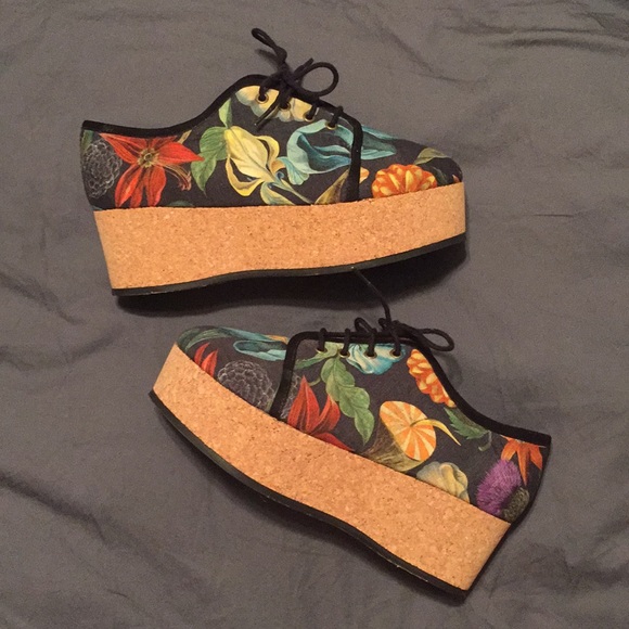 MINI MARKET TROPICAL FLORAL CORK PLATFORM SHOES - Picture 3 of 6